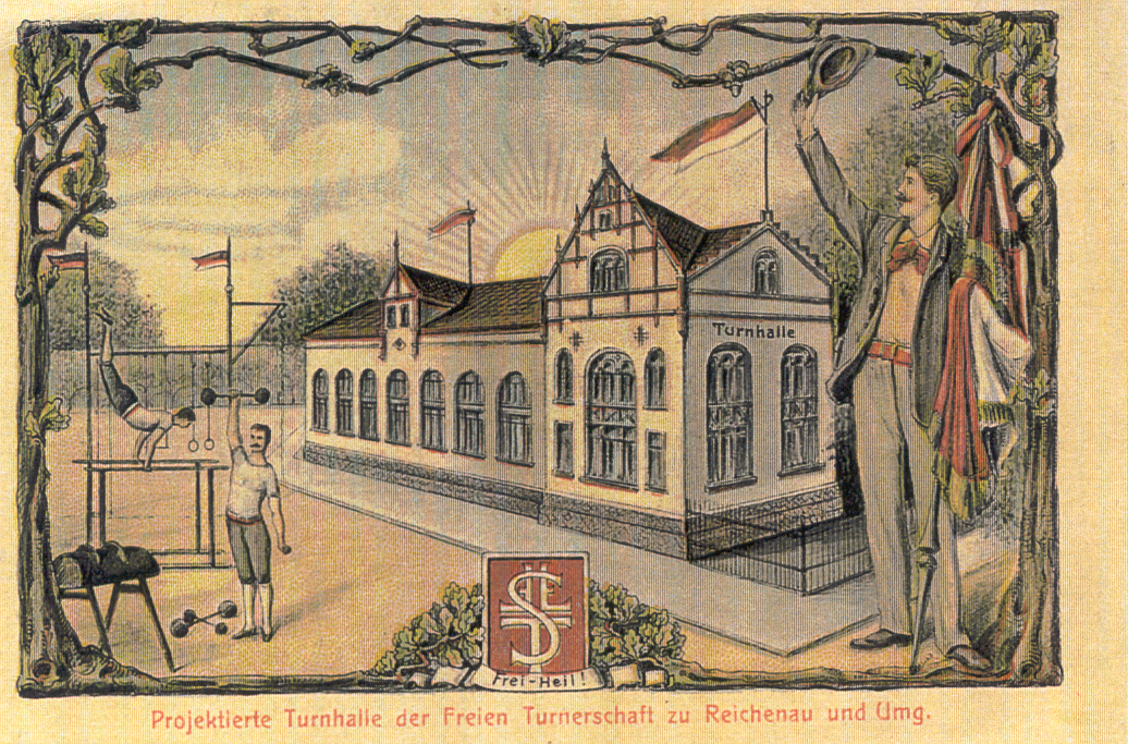 Tak měla vypadat Turnhalle v představách členů kolem roku 1900.